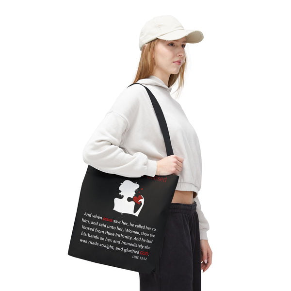 Woman Thou Art Loosed Luke 13:12 Scripture Tote Bag