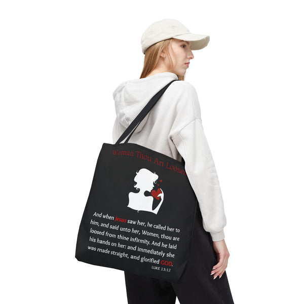 Woman Thou Art Loosed Luke 13:12 Scripture Tote Bag